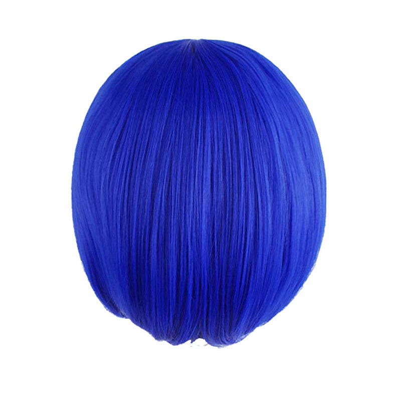 Cosplay Wig Synthetic Heat Resistant Fiber Wavy Diamond Blue Inclined Bangs Hair Short Salon Party Women Hairpiece
