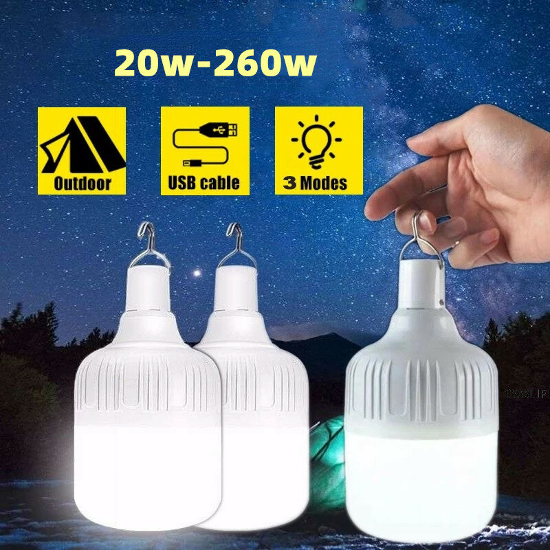 30-260W Portable Tent Lamp Battery Lantern BBQ Camping Light Outdoor Bulb USB LED Emergency Lights for Patio Porch Garden