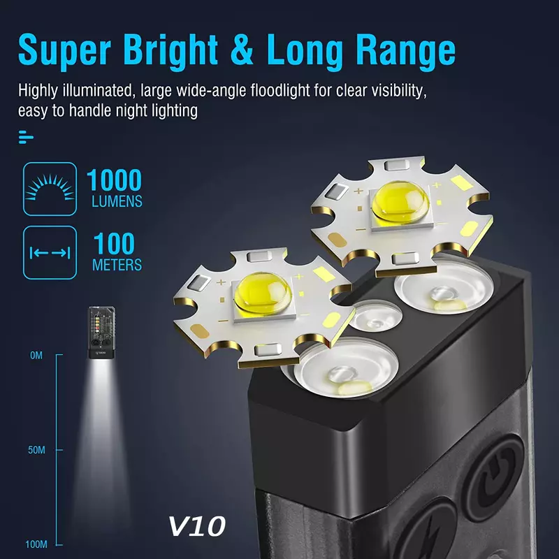 Josast-Mini poderoso chaveiro lanternas, V10 High Lumens, USB-C recarregável, bolso pequeno, EDC LED Flash Light com cauda ímã