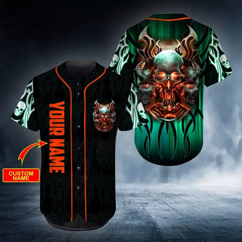 Men's summer customize your name baseball jersey ghost hunter 3d printed baseball shirt casual skull baseball shirt tops