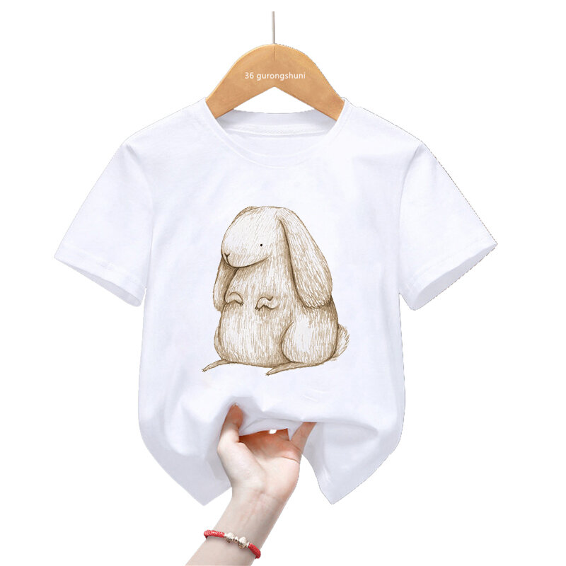 Футболка с забавным пышным принтом кролика для девочек/мальчиков, летняя модная детская одежда, кавайная детская одежда в стиле Харадзюку, футболка