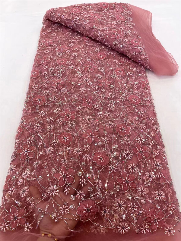 Kain renda manik-manik berat mewah kualitas tinggi bordir Afrika payet kain renda Tulle manik-manik untuk gaun malam
