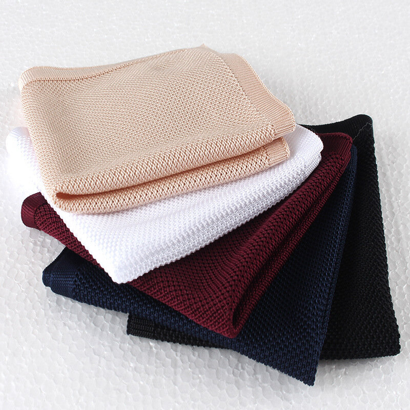 Knitting Wool Men's Solid Black Pocket Square Suit Formal Dress Accessories Small Scarf Towel Wedding Chest Handkerchief 25.5cm