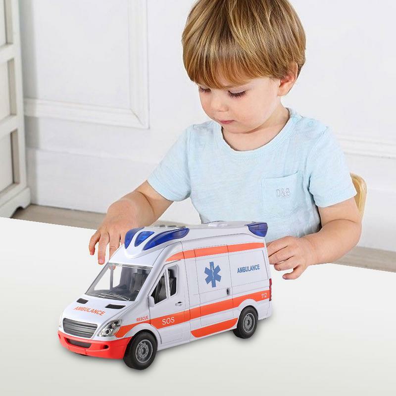 Giocattolo per auto ambulanza con luci e suono barella per veicoli Escue inclusa divertimento ed educazione per ragazzi, ragazze e bambini 3-8 anni
