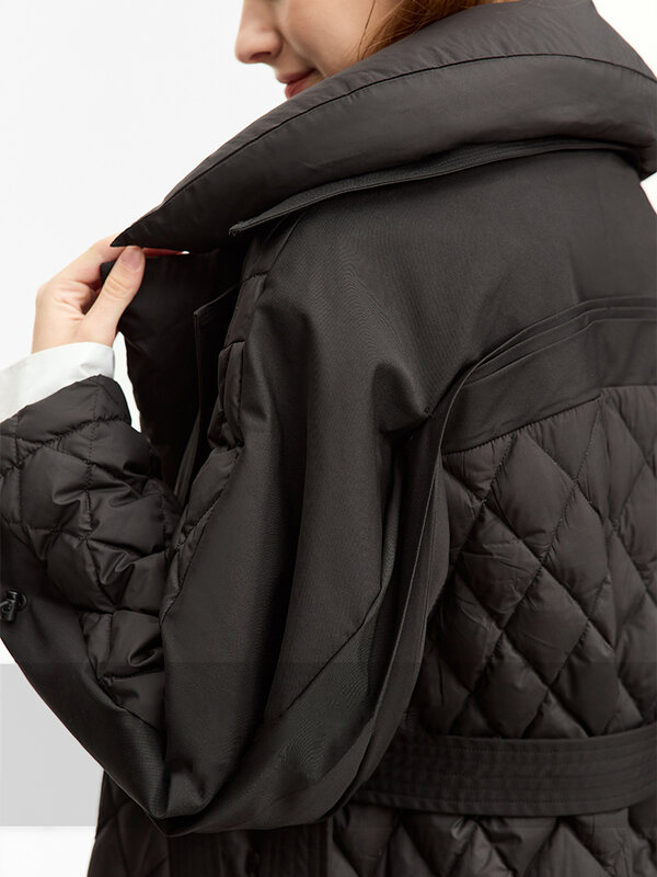 Amii-jaqueta minimalista para as mulheres, casaco longo e quente simples, colarinho trespassado, destacável, inverno, 12324016, 2023