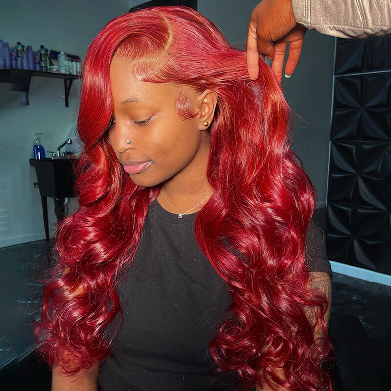 30 40 Inch 99j burgundy 4x4 13x4 Lace Front Human Hair 360 Body Wave Red Colored 5x5 13x6 Lace Frontal Wig For Black Women