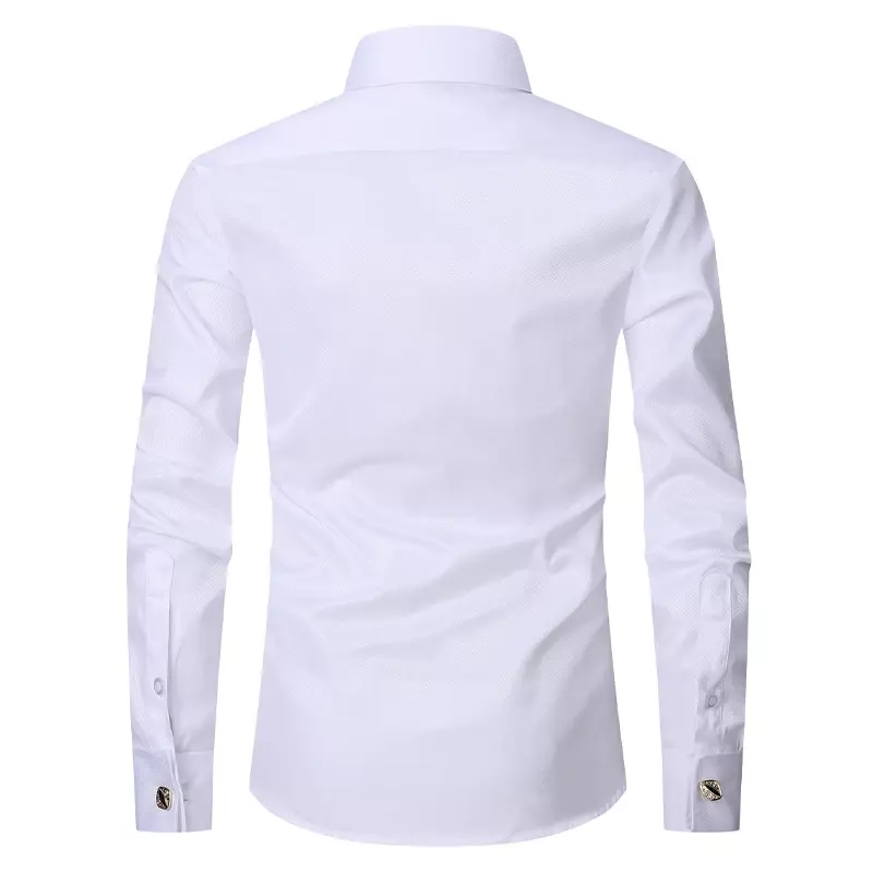 2024 Men French Cuff Dress Shirt Cufflinks  New White Long Sleeve Casual Buttons Male Brand Shirts Regular Fit Clothes
