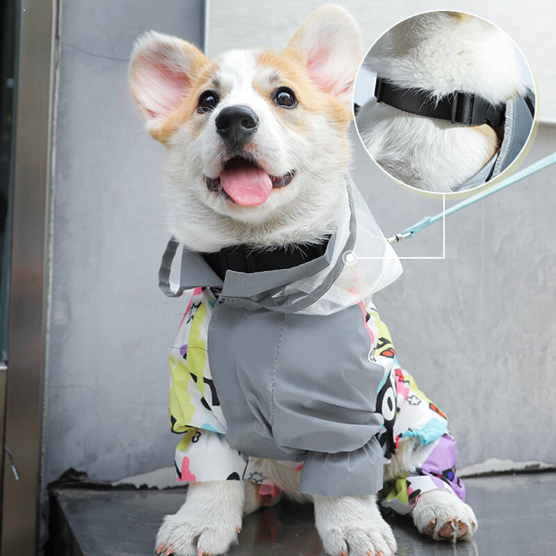 HOOPET Four Seasons Dog Waterproof cappotto impermeabile a quattro zampe per Corgi Teddy Small Medium Dogs Pet impermeabile con Pad di traino