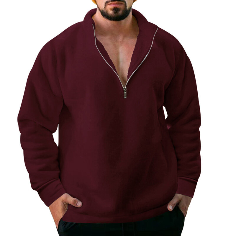 Wygodna modna bluza z kapturem męska bluza sweter z regularnym dekoltem termiczny ciepły zapinany na zamek jesienno-zimowy na co dzień
