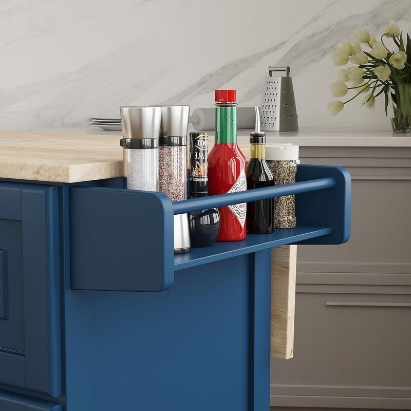 عربة جزيرة مطبخ متنقلة مع سطح خشبي وقطرة ، بار الإفطار ، الأزرق ، الإقامة المنزلية الجديدة ، الولايات المتحدة الأمريكية