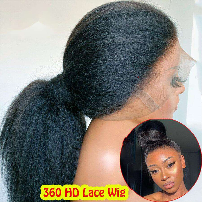 Yaki Straight Wig 360 Lace Frontal HD Human Hair Wigs Full Lace Kinky Straight Wigs Human Hair 13x6 Lace Front Brazilian Wigs