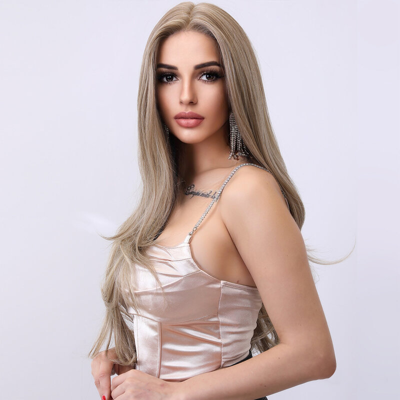 Smilco Omber Blonde T-Part 13X5X1 Lace Front Synthetic Wave Wigs Invisible Lace Front Preplucked Wig Daily Heat Resistant Hair