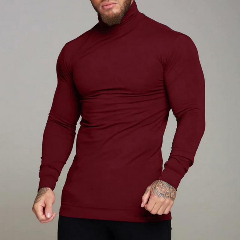 Sweater untuk pria, Sweater pas otot tebal pria musim dingin kerah tinggi lengan panjang Slim Fit nyaman untuk musim gugur