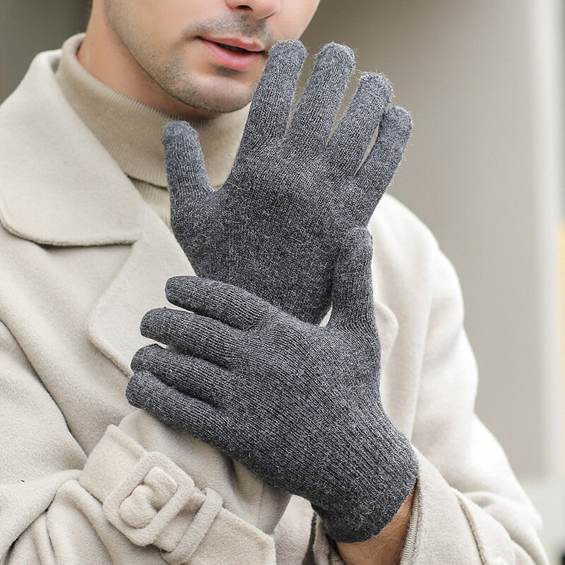 Neue Mann Herbst Winter Solide Einfache Mode Warm Halten Outdoor Sports Winddicht Reiten Fahren Elastische Gestrickte Handschuhe