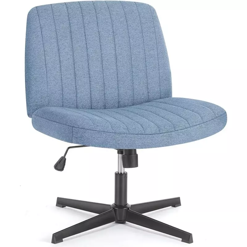Silla de oficina acolchada con patas cruzadas sin brazos, sillas de escritorio para el hogar, giratorias ajustables anchas, sin ruedas, azul