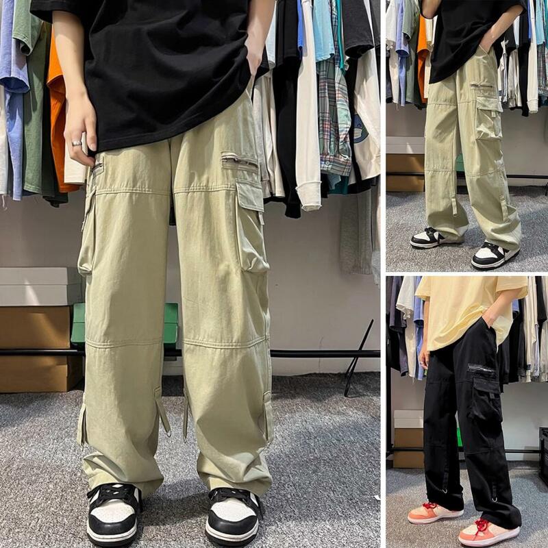 Men Cargo Pants Vintage Loose Men's Cargo Pants with Elastic Waist Multi Pockets Soft Breathable Fabric Streetwear Hip for Daily
