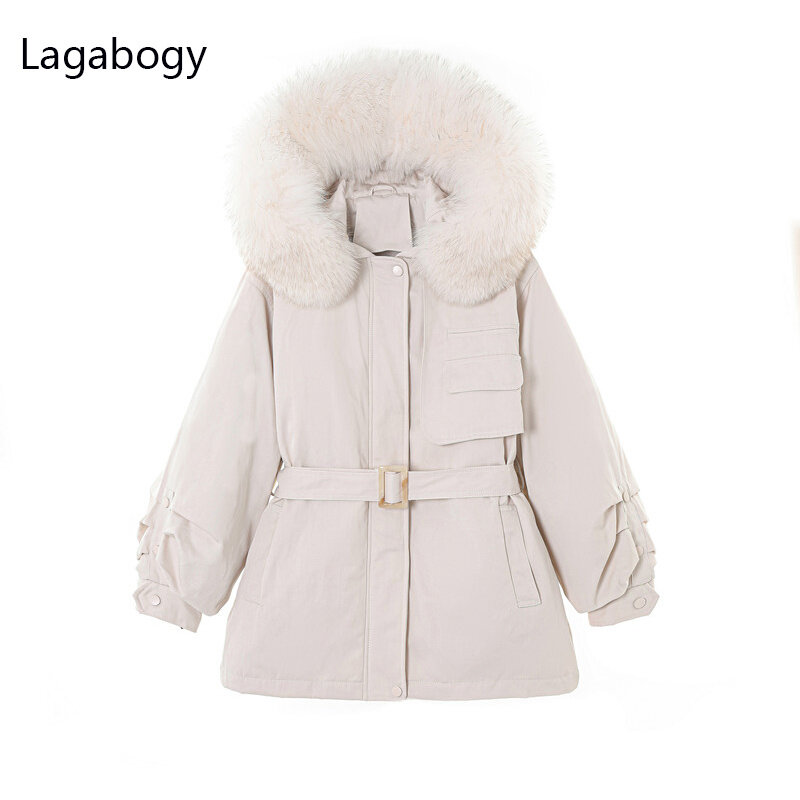 Duck 2023 New Winter Women Down 90%White Jacket Big Real Fox Fur Female Casual Thick Warm Parka Loose Coat Snow Outwear