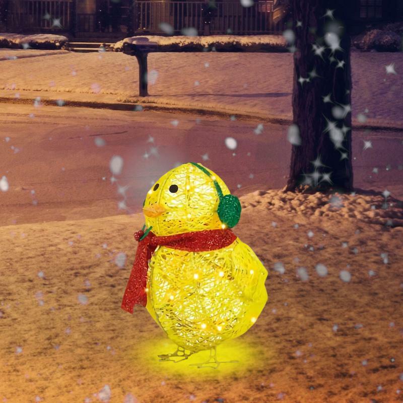 Mini figurina di anatra luminosa illumina il pollo lanterna invernale pulcino con sciarpa pulcini luminosi che indossano paraorecchie decorazioni natalizie