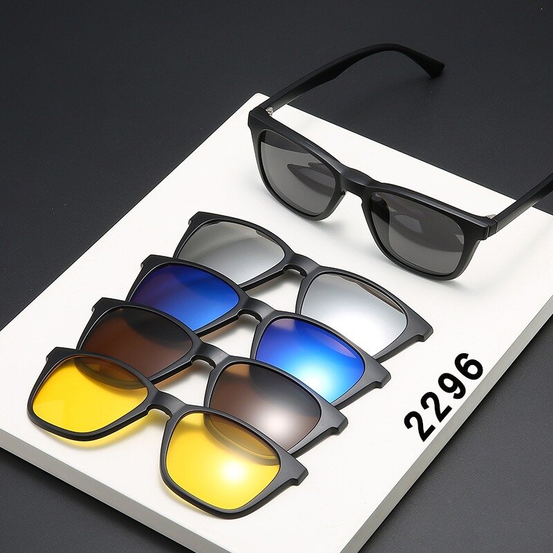 Quadro de óculos magnéticos polarizados para homens e mulheres, óculos com clipe, espetáculo masculino, UV400, 2296, 5 pcs