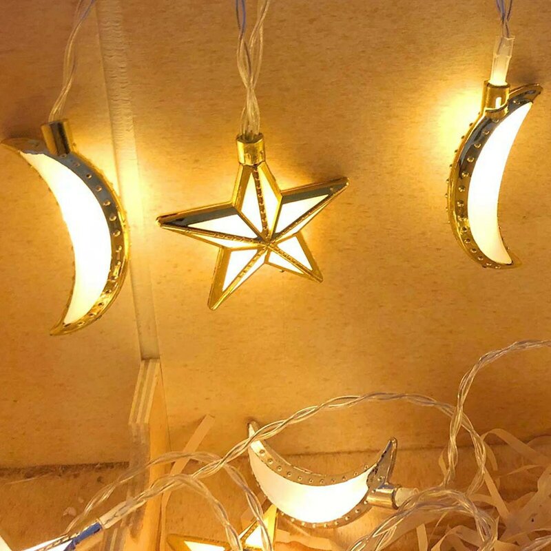عيد مبارك ضوء سلسلة نجم قمر ، تعمل بالبطارية ، ديكور رمضان للمنزل ، حفلة إسلامية ، 10 مصابيح ليد ، ديكور إسلامي