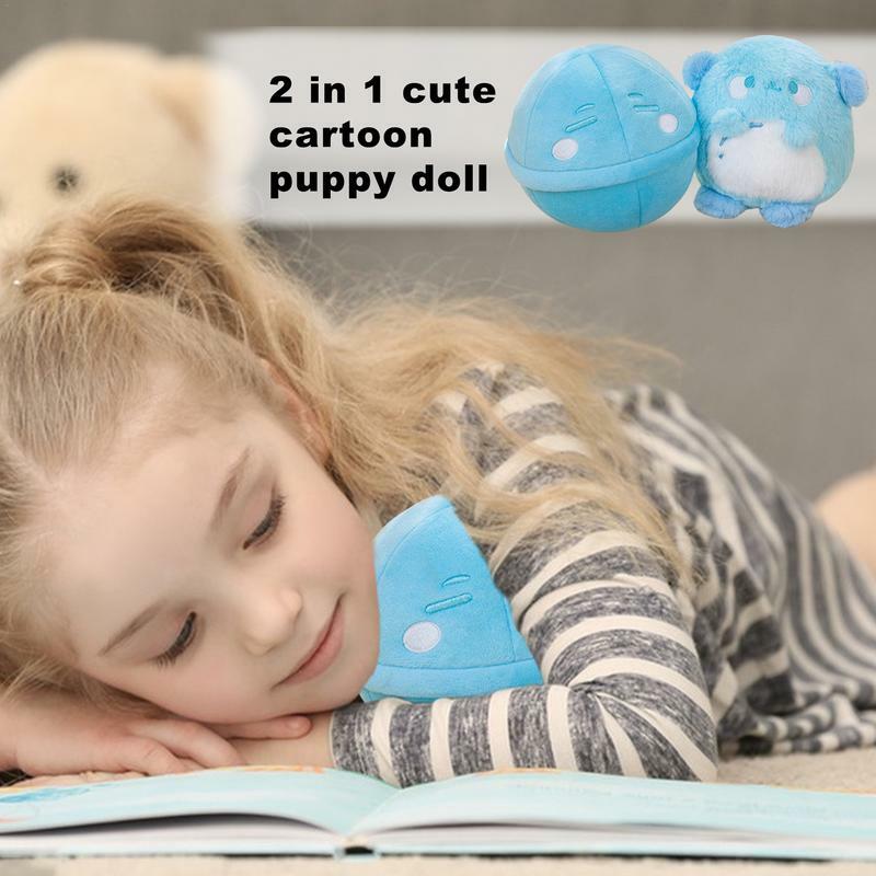 Mainan anjing mewah kartun telur mainan mewah untuk anak-anak hewan lucu boneka untuk hadiah ulang tahun mainan fleksibel untuk menemani