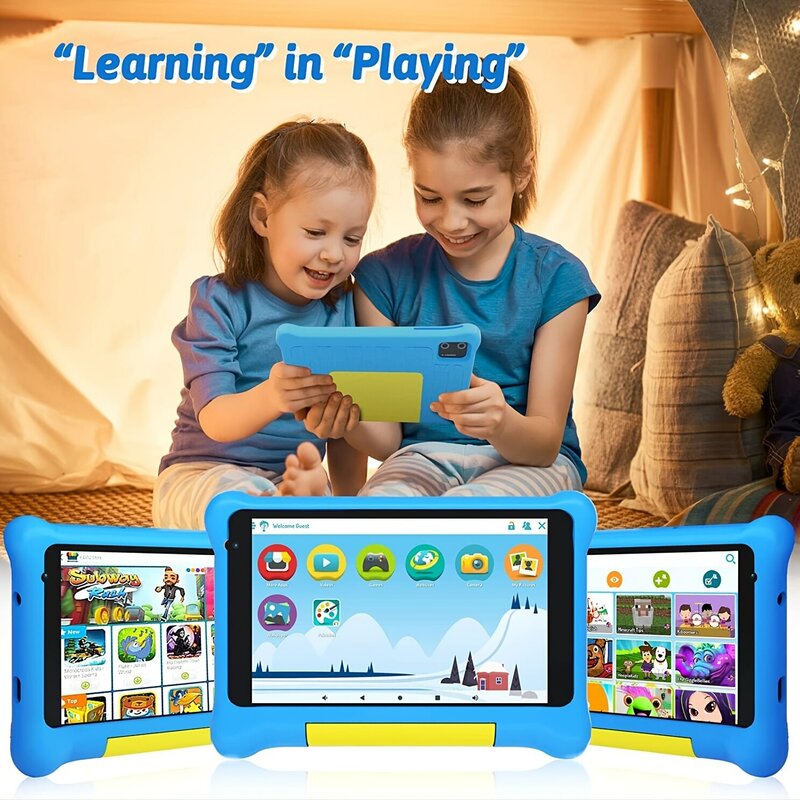 Tablet untuk anak-anak Freeski, 7 Inch layar HD Android 12 Tablet untuk anak-anak, 2GB RAM 32GB ROM, prosesor Quad Core, Kidoz pra-instal