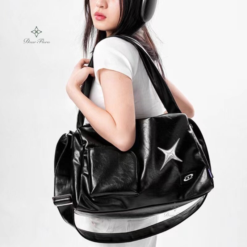 Y2k Girl Tote Bag Korean Vintage Shoulder Bag Aesthetic Women Crossbody Travel Zip Casual Handbag Fashion Ladies Silver Big Bags