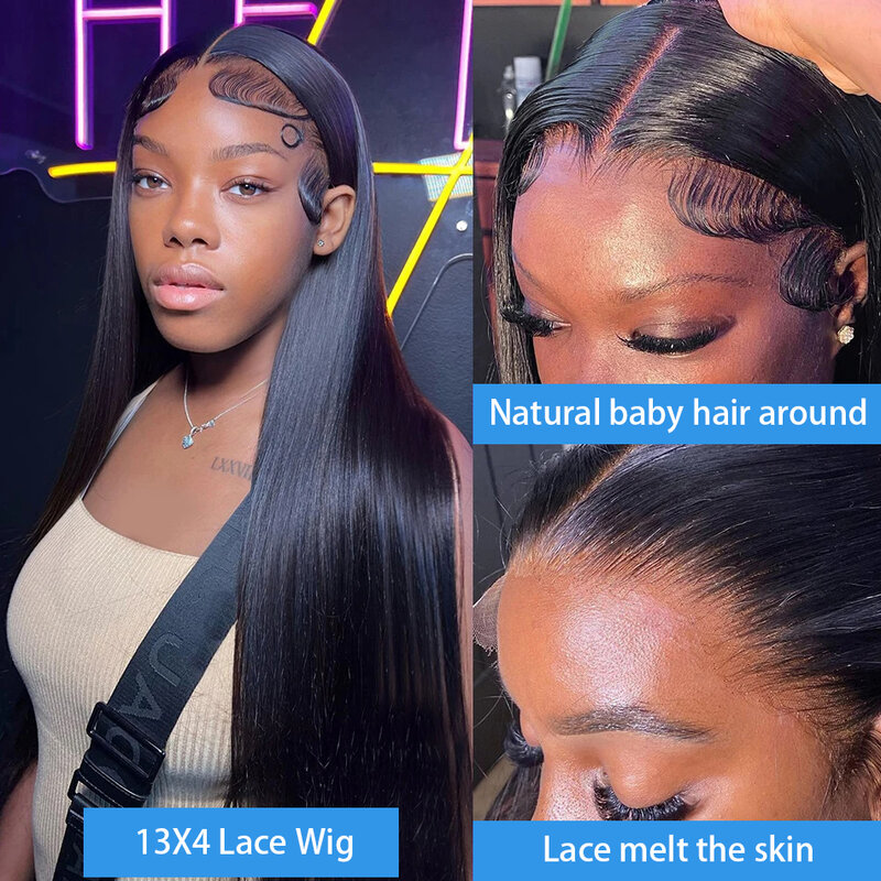 30 32 inch Bone Straight Lace Front Human Hair Wig 250 Densisty Brazilian 13x6 Straight Transparent Lace Frontal Wigs For Women