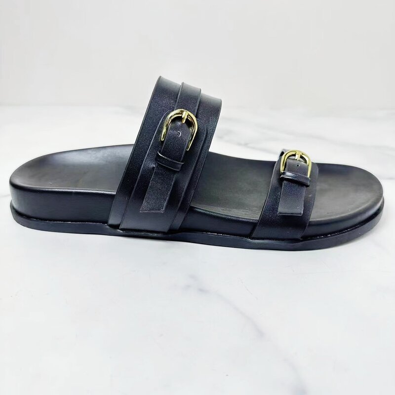 New Products 2024 Summer New Women's Shoes Open Toe Buckle Decoration Beach Casual Flat Sandals With Sandals and Slippers.