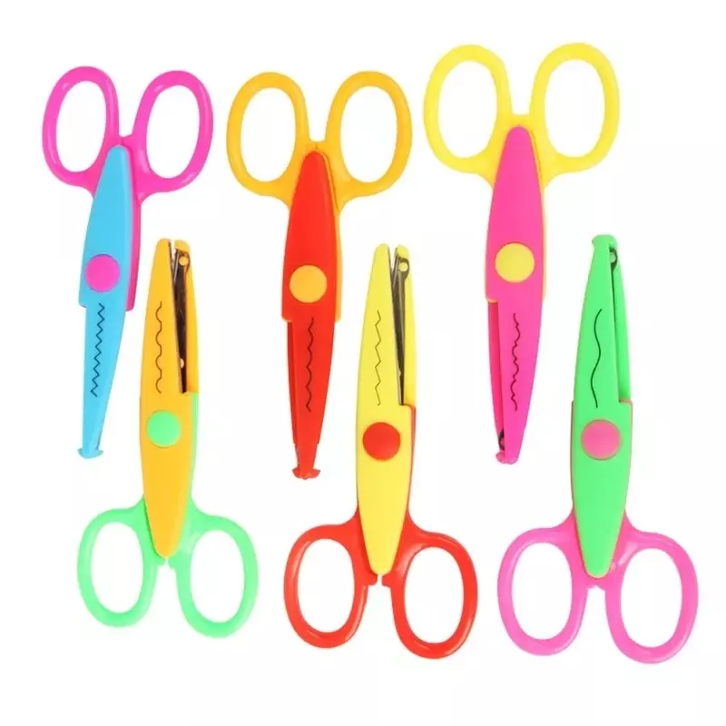 6pcs/set  Laciness Scissors Metal And Plastic DIY Scrapbooking Photo Colors Scissors Paper Lace Diary Decoration Safety Scissors