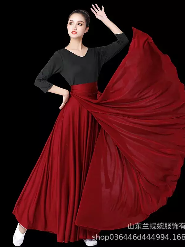 Flamenco Rok Voor Vrouwen Spaanse Dans Rok Buikdans Lange Jurk Grote Swing Rok Gradiënt Kleur Performance Zigeunerjurk