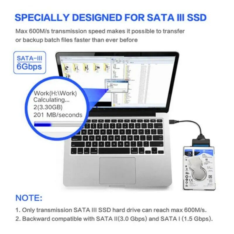 สายเคเบิล perangkat keras komputer USB3.0กับ SATA อะแดปเตอร์สำหรับเชื่อมต่อฮาร์ดไดรฟ์ HDD และโซลิดสเตทไดรฟ์2.5 SSD เข้ากับคอมพิวเตอร์