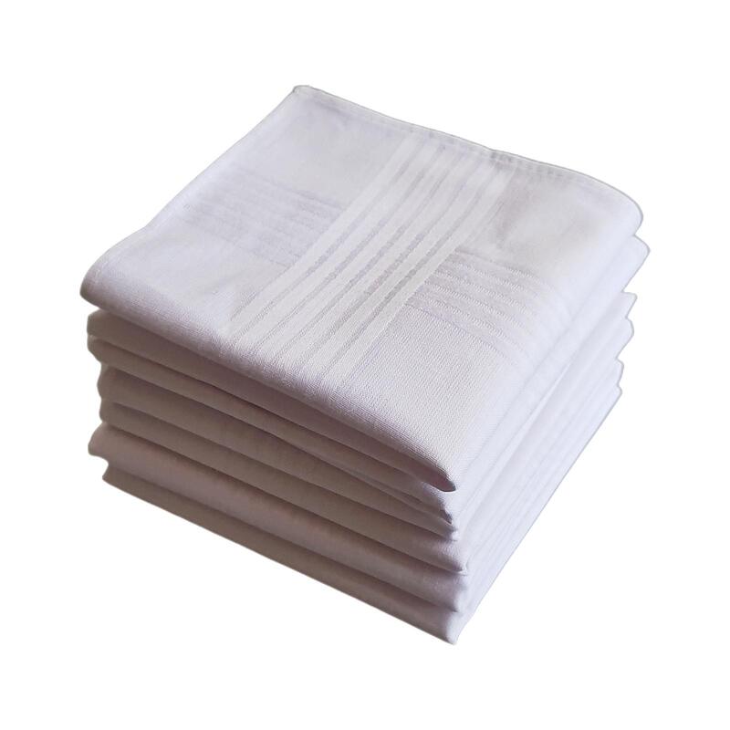 6x puro branco masculino lenço hankies limpar o suor toalhas bandanas bolso quadrado para mulheres uso diário casamento diy