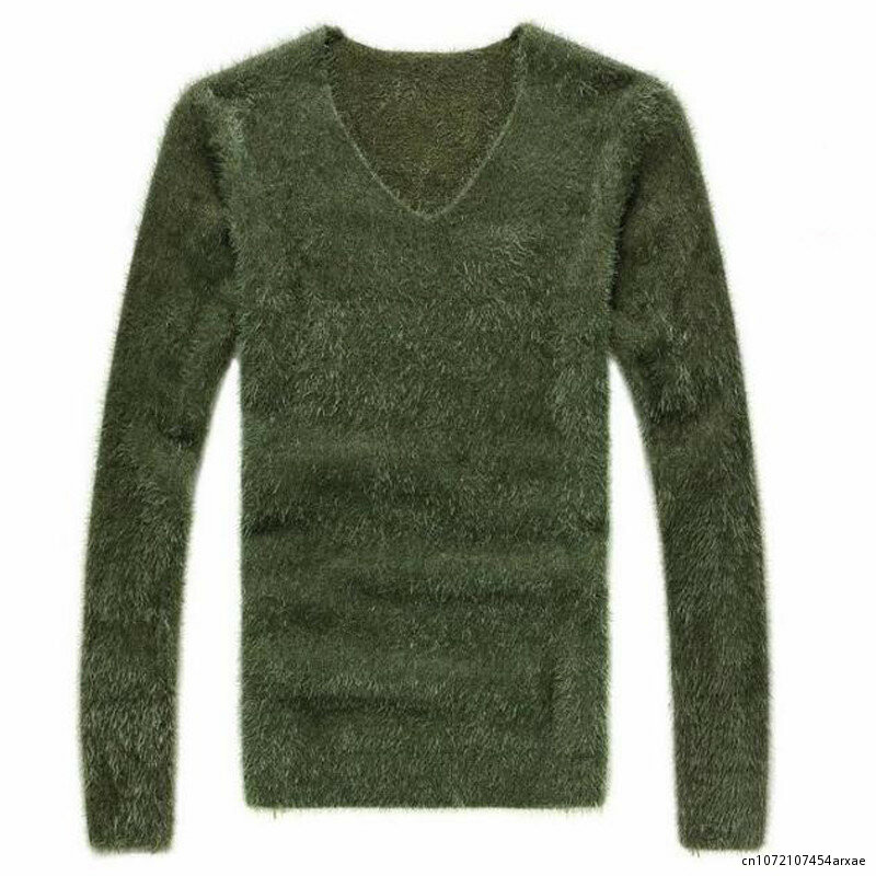 Men Sweater Pullovers Autumn Winter Soft Warm Pullover V-Neck Elastic Knitted Sweaters Top Young Men's Clothes