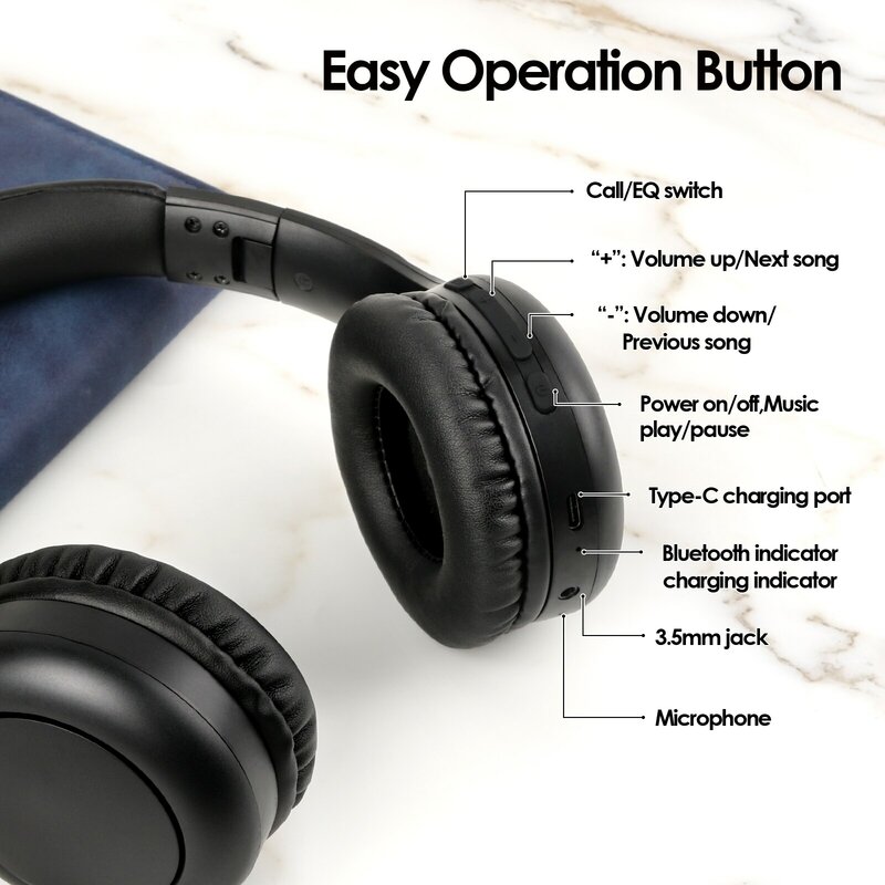 Siindoo JH-926B headphone Bluetooth nirkabel atas telinga Headset ringan dapat dilipat dengan mikrofon 3 mode EQ untuk anak-anak remaja