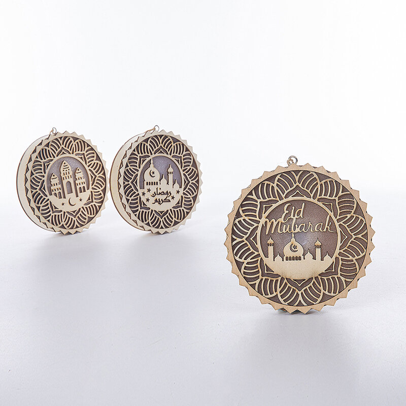Eid Ramadan Night Light Handmade 3D Wooden Moon Round Shape LED Light Decoration Eid Home Party Ornaments Gift Islamic