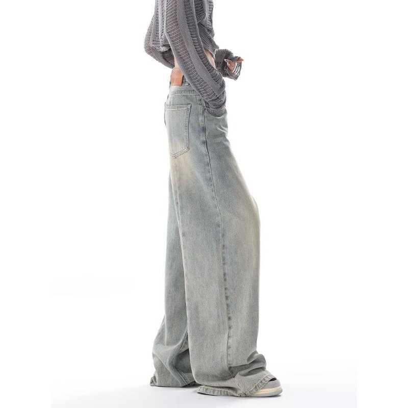 Женские винтажные джинсы в стиле гранж Deeptown, Свободные мешковатые джинсовые брюки большого размера с широкими штанинами, Модные свободные брюки в Корейском стиле, уличная одежда, Y2k