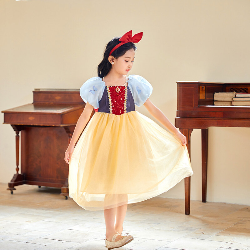 Disney Prinzessin Schnee wittchen Mädchen Kostüm Halloween führte Licht verkleiden Party Kind Mädchen Kleidung Cosplay Outfit Vestidos 2-10y
