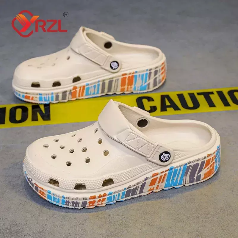 YRZL sandal pria Platform tebal, sandal EVA ringan sol lembut luar ruangan anti selip sepatu bakiak