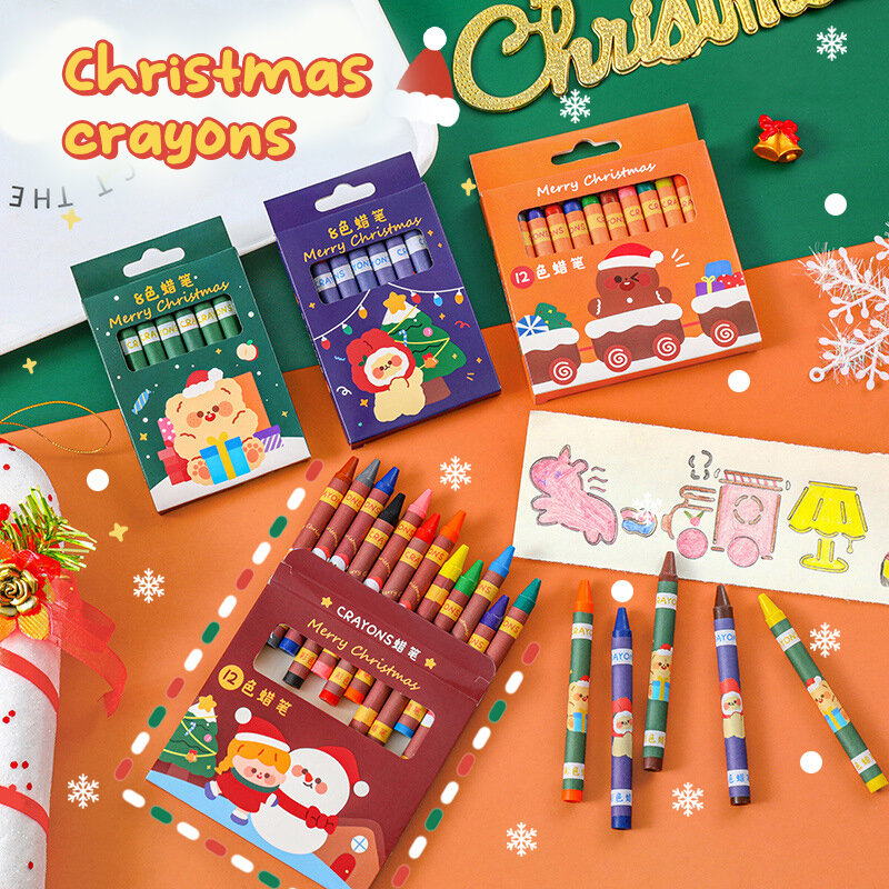 8/12 Color Christmas Crayon Set Children Professional Heavy Color Oil Pastel Drawing Painting Super Soft Oil Pastel Art Supplies