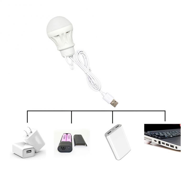 Mini USB LED Light Bulb, Luz de acampamento portátil, 5V Power, Luz de livro com botão interruptor