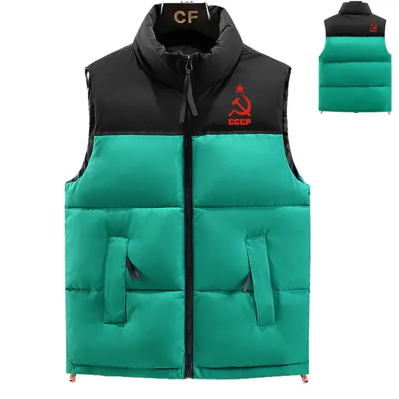 2023 Winter men's down jacket high-end men's cotton-padded jacket CCCP logo print color matching fashion casual down vest