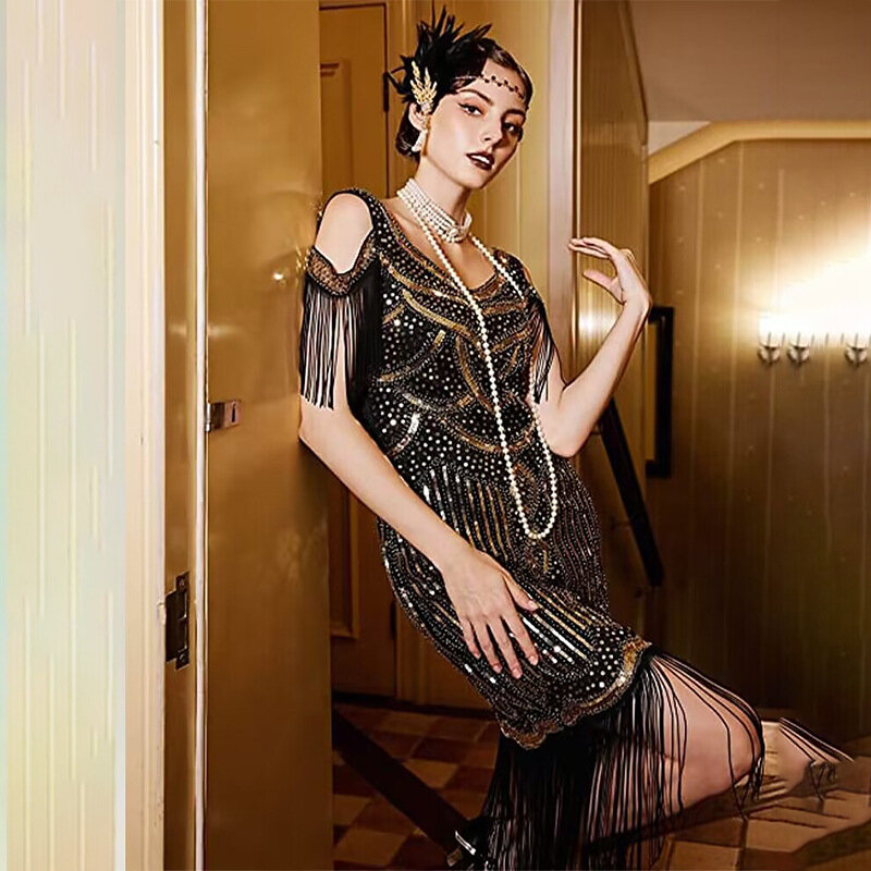 2023 neue Frauen Vintage Gatsby Abendkleid Thema Party Pailletten Quaste Kleid sexy