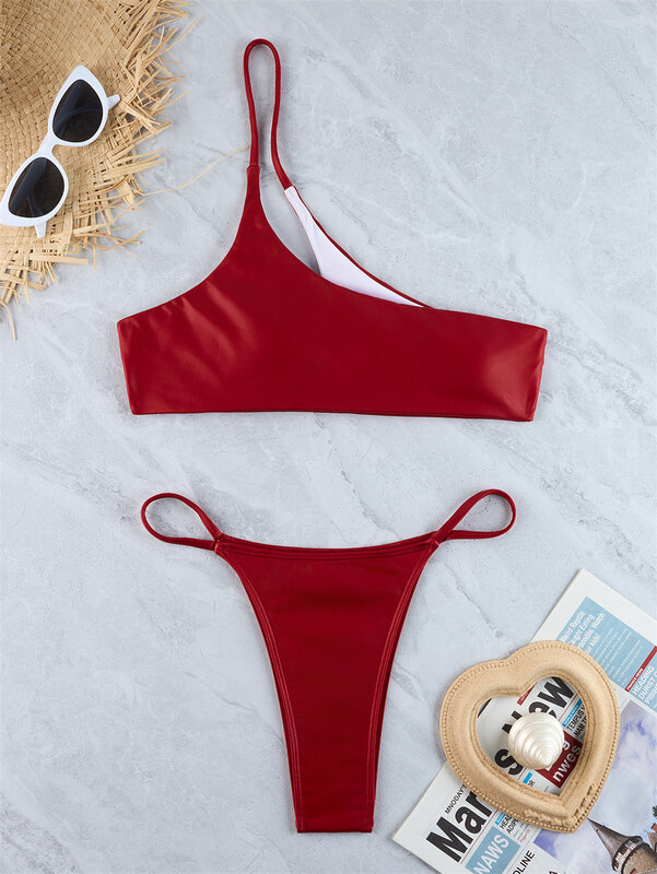 Сексуальный микро-бикини купальник на одно плечо стринги Y2K трендовые женские купальники из двух частей пляжная одежда купальный костюм наряды для отпуска