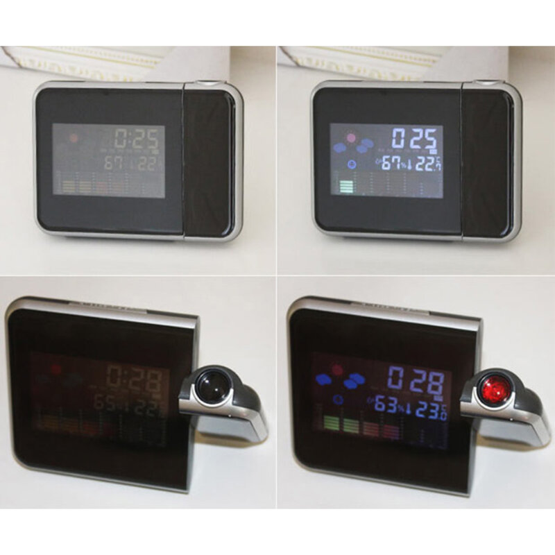 Alarm z projekcją zegar z temperaturą w pomieszczeniu, kalendarzem i światłem drzemki cyfrowy czas projektu na ścianie w sypialni do sufitu LED