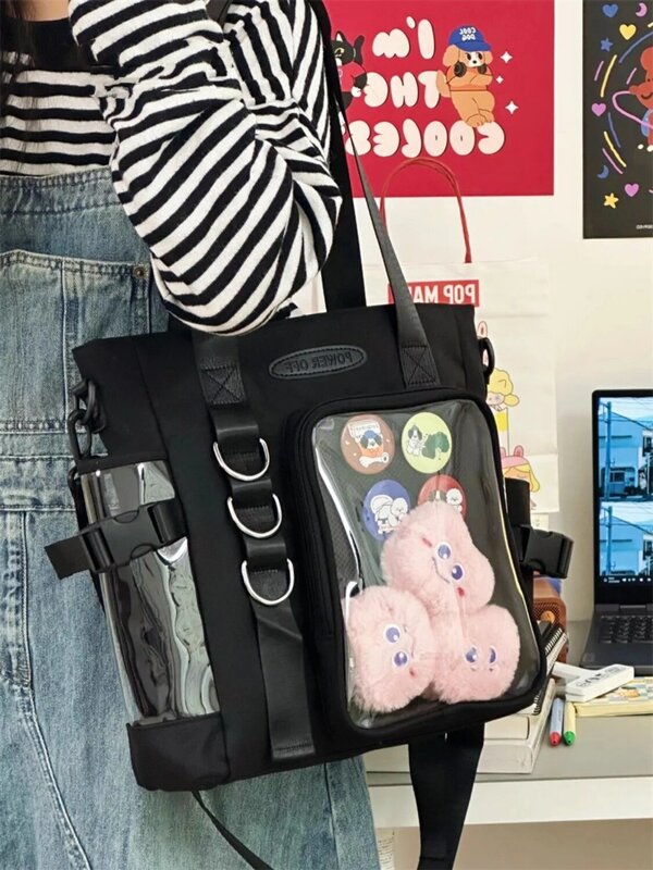 Emblemas DIY Display Plate Shoulder Bag, Nylon Bolsas, Bolsa Tote, Crossbody Bolsas, japonês Kawaii Itabag, estudante universitário, JK