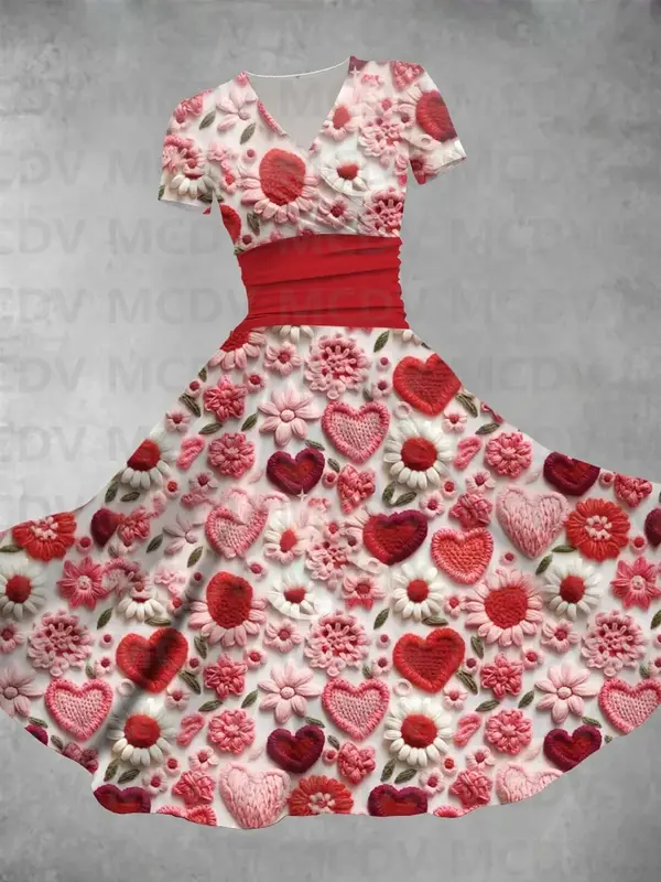 Maxi abito da donna con stampa di san valentino abito da donna Sexy con scollo a v stampato in 3D
