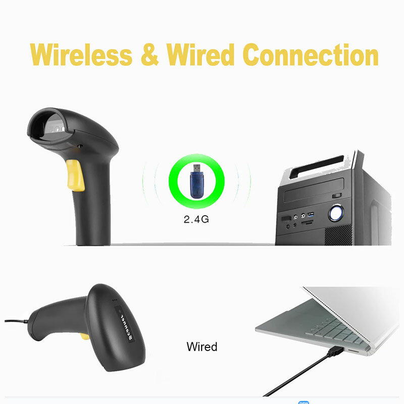 A30D – Scanner de codes-barres filaire sans fil, Bluetooth, lecteur de codes-barres portatif 1D 2d Laser QR, lecteur de codes de bureau