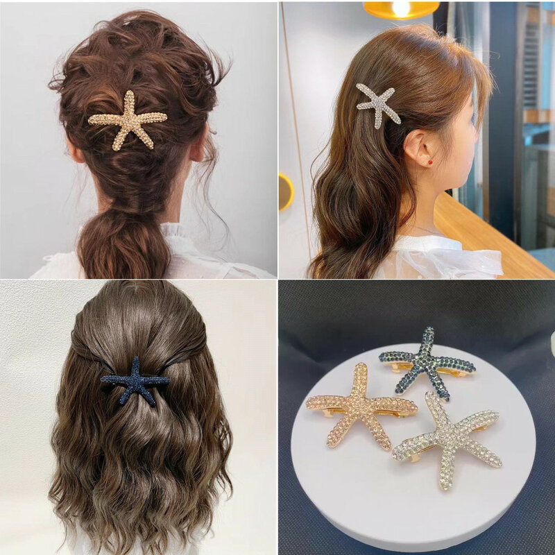 Women Elegant Starfish Hair Clips Beach Bridal Handmade Sea Shell Hairpin Girls Bangs Clip Headwear Wedding Headwear Accessories