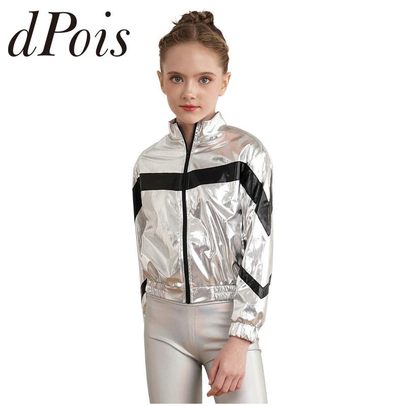 Модная блестящая бейсбольная куртка металлик для девочек и мальчиков, куртка с длинным рукавом, Детская джазовая куртка в стиле хип-хоп для уличного танца, Клубная одежда, верхняя одежда